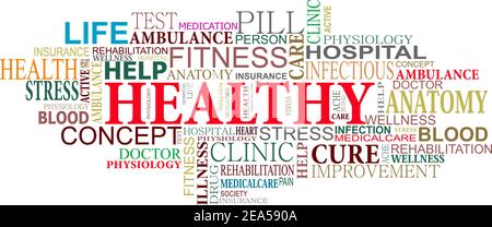 La santé et les soins tags cloud pour la conception Web Illustration de Vecteur