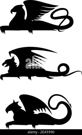 Ensemble silhouettes noir Griffin pour un motif heralsec Illustration de Vecteur