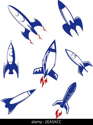 Des roquettes spatiales et des missiles militaires sont isolés sur fond blanc Illustration de Vecteur