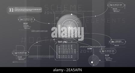 Composition de l'interface HUD de l'ordinateur avec l'architecture de code. Illustration de Vecteur