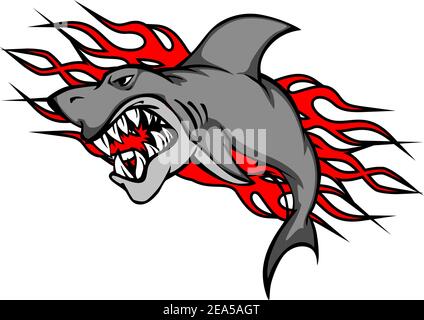 Danger requin avec des flammes tribales pour tatouage ou mascotte conception Illustration de Vecteur