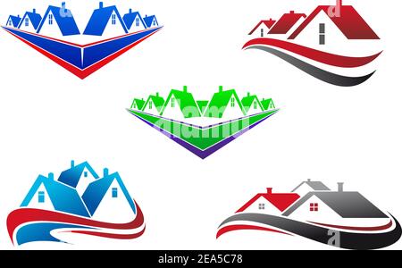 Symboles immobiliers - éléments de toits et de maisons Illustration de Vecteur
