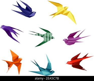 Des hirondelles de style origami isolées sur fond blanc Illustration de Vecteur