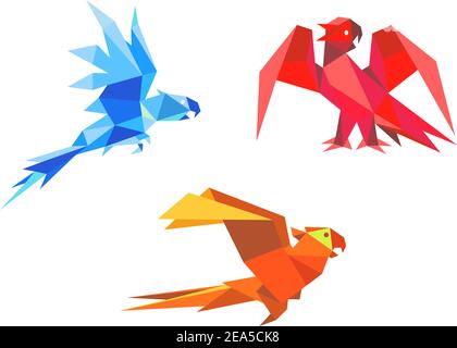 Perroquets de style papier origami isolés sur fond blanc Illustration de Vecteur