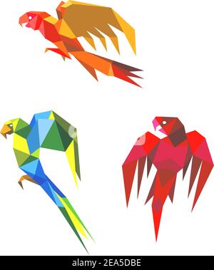 Des perroquets d'origami volants abstraits isolés sur fond blanc Illustration de Vecteur