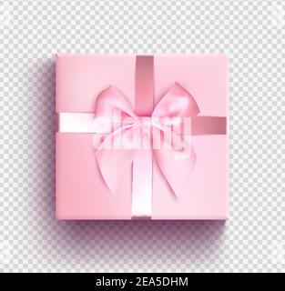 Boîte cadeau rose avec objet isolé en ruban. Illustration vectorielle 3d réaliste. Boîte cadeau de Noël. Vue de dessus. Illustration de Vecteur