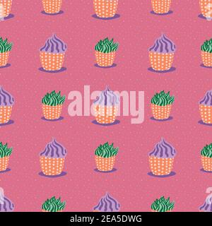 cupcakes violet et vert motif vectoriel sans couture Illustration de Vecteur