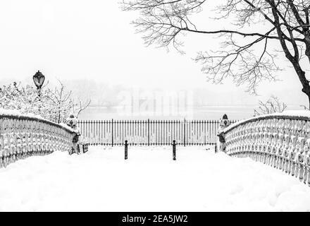 New York City Central Park pendant une tempête de neige Banque D'Images