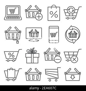 Icônes de ligne d'achat en ligne sur fond blanc Illustration de Vecteur