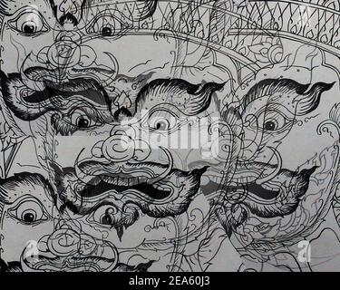 Art, Résumé, dessin, modèle thaï, géant de, Littérature, Ramayana Banque D'Images