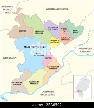 Carte administrative du district de Vector main-Taunus-Kreis, Hesse, Allemagne Illustration de Vecteur