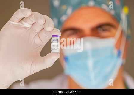 Début de la vaccination des personnes âgées, Espagne. ABEL F. ROS/AALAMONY Banque D'Images