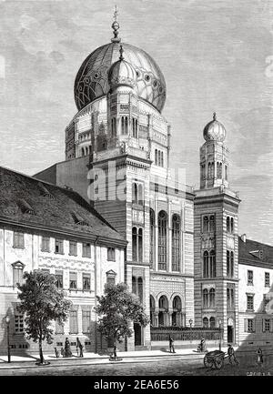 La Neue Synagoge à Berlin, Allemagne. Europe. Ancienne illustration gravée du XIXe siècle d'El Mundo Ilustrado 1879 Banque D'Images