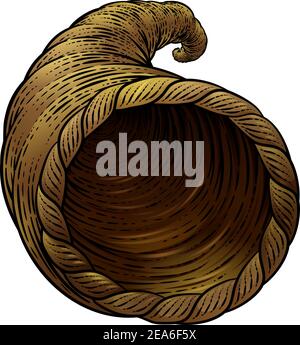Cornucopia Horn Vintage Woodcut Illustration Illustration de Vecteur