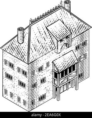 Carte du bâtiment médiéval icône Illustration ancienne Illustration de Vecteur