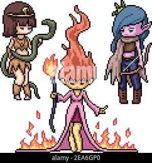 ensemble de pixel art isolé chibi fantaisie caractère Illustration de Vecteur