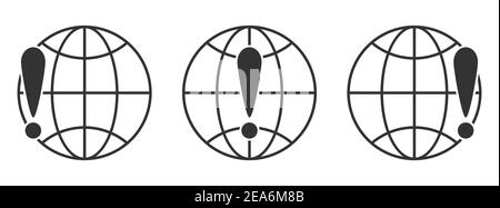 Symbole planète Terre avec point d'exclamation. Ensemble d'icônes de globe linéaire. Illustration vectorielle. Point d'exclamation avec symbole globe terrestre. Concept d'avertissement Illustration de Vecteur