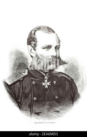 Gravure d'Alexandre II (1818 - 1881) l'empereur de Russie à partir du 2 mars 1855 jusqu'à son assassinat le 13 mars 1881. Il était également le roi de Pola Banque D'Images