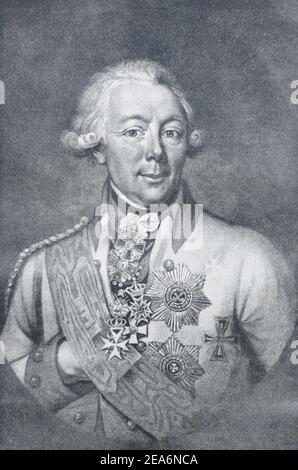 Portrait du comte Peter Ludwig von der Pahlen (Peter Alekseevich von der Pahlen) (1745-1826). Peter Ludwig Graf von der Pahlen était un courtier et général allemand de la Baltique qui a joué un rôle central dans l'assassinat de l'empereur Paul. Il devint général en 1798, comte en 1799, et fut gouverneur militaire de Saint-Pétersbourg de 1798 à 1801. Banque D'Images