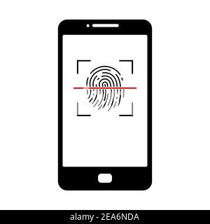 Icône de déverrouillage du smartphone. Icône de numérisation d'empreintes digitales. Illustration vectorielle. Icône conceptuelle de déverrouillage du téléphone. Illustration de Vecteur
