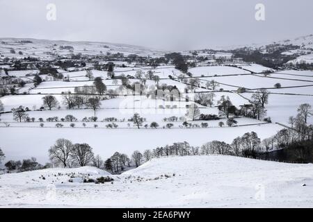 Middleton-in-Teesdale, comté de Durham, Royaume-Uni. 8 février 2021. Météo Royaume-Uni. La neige couvre le sol près de Middleton-in-Teesdale alors que la Bête de l'est II commence à mordre dans le nord de l'Angleterre. Crédit : David Forster/Alamy Live News Banque D'Images