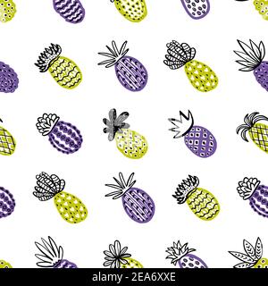 Motif ananas sans couture. Pomme de pin dessinée à la main avec différentes textures dans des couleurs pastel. Fruits exotiques fond pour l'impression de mode, textile, tissu Illustration de Vecteur