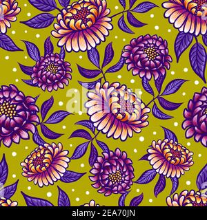 Motif intermédiaire sans couture avec fleurs fantaisie. Fond floral sans couture pour le textile, le tissu, les couvertures, le papier peint, l'impression, l'emballage cadeau, la décoration maison. Illustration de Vecteur