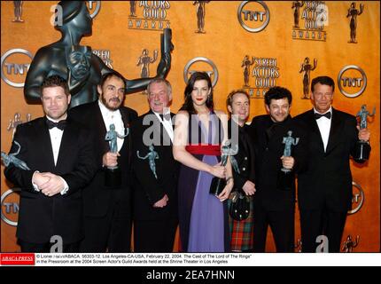 © Lionel Hahn/ABACA. 56303-12. Los Angeles-CA-USA, 22 février 2004. Le casting du Seigneur des anneaux dans la salle de presse lors des prix de la Guilde des acteurs de l'écran de 2004, qui ont eu lieu au Shrine Theatre de Los Angeles Banque D'Images