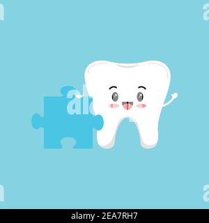Jolie dent avec pièce de puzzle. Illustration de Vecteur