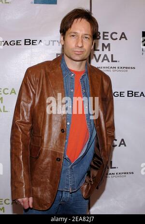 David Duchovny arrive à la première Stage Beauty qui a eu lieu la nuit de clôture du Tribeca film Festival 2004 à la Stuyvesant High School de New York, le samedi 8 mai 2004. (Photo : David Duchovny). Photo de Nicolas Khayat/ABACA. Banque D'Images