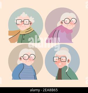 groupe de quatre grands-parents avatars caractères Illustration de Vecteur