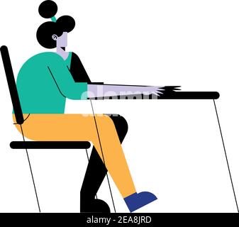 jeune femme assise dans un dessin vectoriel de personnage de bureau Illustration de Vecteur