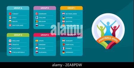 Illustration de la dernière étape du tournoi football 2020 : les groupes vectoriels. Tournoi européen de football 2020 avec fond. Drapeaux de pays vectoriels Illustration de Vecteur