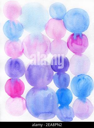 Aquarelle cercles colorés. Taches bleues, roses et violettes. Arrière-plan abstrait aquarelle, texture peinte à la main. Design pour arrière-plans, fonds d'écran, co Banque D'Images