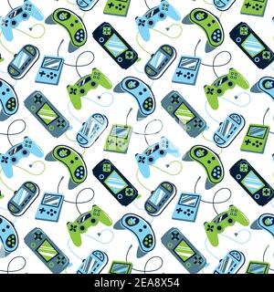 Motif lumineux sans couture avec manettes. Manette de jeu vidéo pour les garçons et les filles. Imprimé pour les textiles et les vêtements de sport Illustration de Vecteur