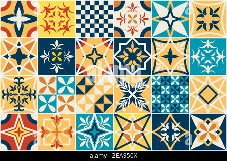 Carreaux fleuris patchwork. Texture d'illustration vectorielle de style espagnol ou français (région Provence). Illustration de Vecteur
