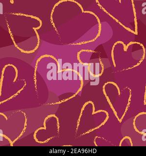 Motif sans couture avec coeurs en gringe sur fond rose. Imprimé Saint-Valentin. Illustration vectorielle. Illustration de Vecteur