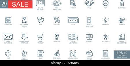 ENSEMBLE de 29 icônes de rabais et de promotions - illustration vectorielle Illustration de Vecteur