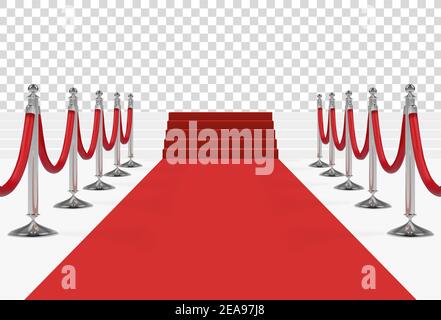 Tapis rouge sur les escaliers avec cordes rouges sur les poteaux de guidage en argent Illustration de Vecteur