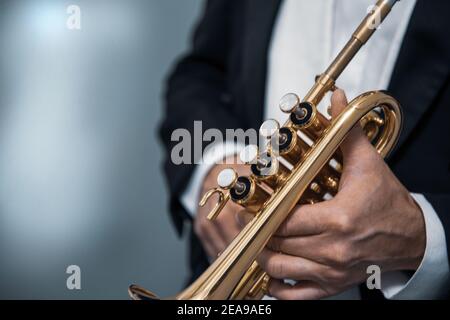 Trompette, trompette piccolo, détail, musique Banque D'Images