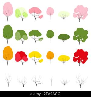 Arbre sur des feuilles vectorisées toute saison hiver, printemps, summen et automne. style plat Illustration de Vecteur