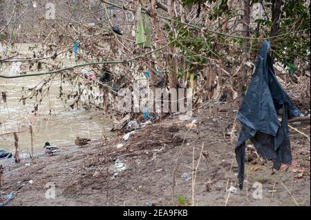 Rome, Italie 03/02/2021: Le fleuve Tevere après l'inondation. © Andrea Sabbadini Banque D'Images