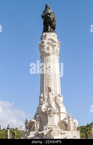 Portugal Lisbonne Avenida Liberdade Marquis de Pombal Square Praca do Monument Marques de Pombal plaza rotunda statue en bronze mémorial Banque D'Images