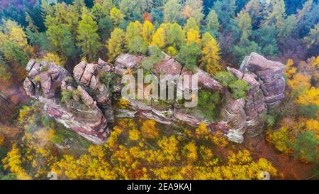 Altfels dans la vallée de Pinschbach près de Kastel-Staadt, vallée de Saar, Rhénanie-Palatinat, Allemagne Banque D'Images