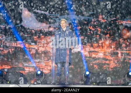 Cortina d'Ampezzo, Italie 07 février Alessandro Benetton lors de la cérémonie d'ouverture des Championnats du monde de ski alpin FIS le 7 février 2021 à Cortina d'Ampezzo, Italie. Banque D'Images