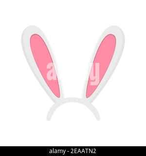 Masque d'oreilles de lièvre isolé sur fond blanc. Des oreilles de lapin de Pâques props pour la fête ou le stand de photo. Element pour costume de lièvre pour enfant. Illustration de dessin animé à plan vectoriel. Illustration de Vecteur