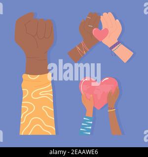 les vies noires, l'égalité des mains diverses et l'illustration du vecteur d'amour Illustration de Vecteur