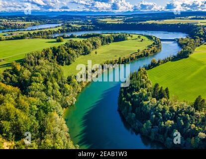 Lech, Lechschleife près d'Epfach, Pfaffenwinkel, haute-Bavière, Bavière, Allemagne, Europe Banque D'Images