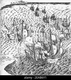 Bataille navale près de Danzig en 1627. Banque D'Images