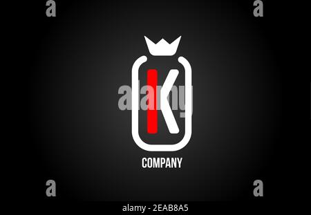 Lettre K pour entreprise et entreprise en noir rouge et blanc. Design emblématique et créatif avec couronne de roi. Peut être utilisé pour un logotype ou br Illustration de Vecteur